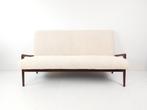 Vintage bank teddy stof teak hout minimalistisch nieuwe stof, Modern vintage, ., Ophalen of Verzenden, Zo goed als nieuw
