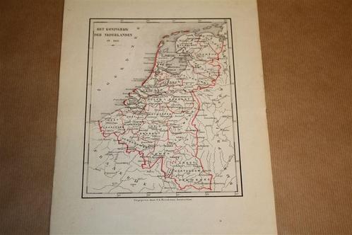 Antieke kaart - Koningrijk der Nederlanden in 1815 - Witkamp, Boeken, Atlassen en Landkaarten, Gelezen, Landkaart, Nederland, Ophalen of Verzenden