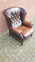 Geleefde chesterfield leren oor fauteuil, Huis en Inrichting, Fauteuils, Metaal, Gebruikt, Ophalen