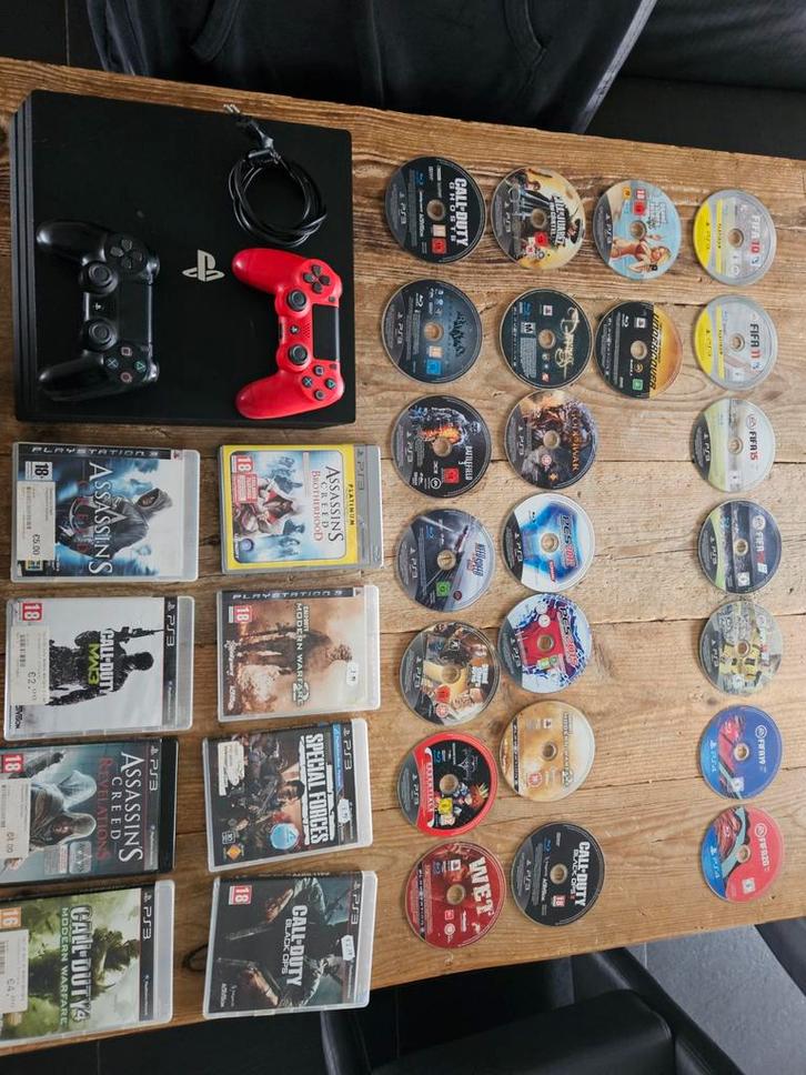 PS4 Pro + 31 Games - Complete Set!, Spelcomputers en Games, Spelcomputers | Sony PlayStation 4, Gebruikt, Pro, 1 TB, Met 2 controllers