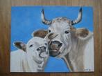 Schilderij kalfje en koe (30 x 24 cm.), Ophalen, Minder dan 50 cm, Oorspronkelijke maker, Nieuw