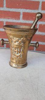 ANTIEKE BRONZEN ZWARE VIJZEL MET GEZICHT EN STAMPER 23 CM, Ophalen of Verzenden