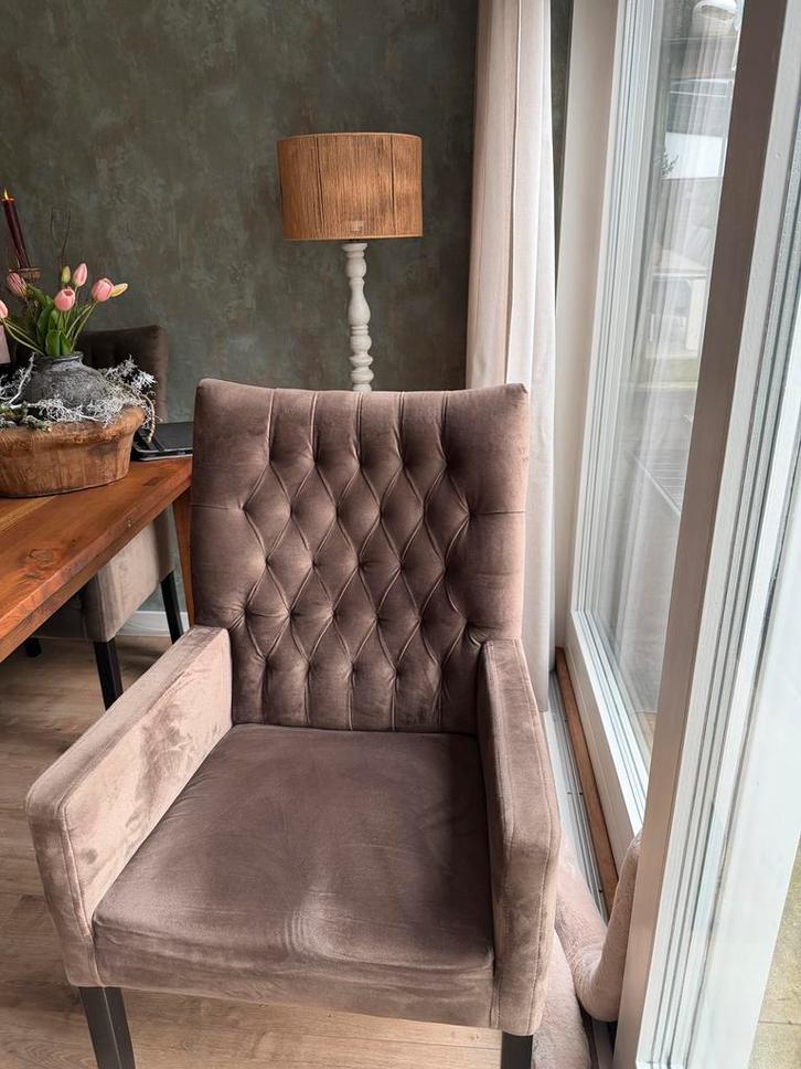 Set van 6 Eetkamerstoelen, Huis en Inrichting, Stoelen, Zo goed als nieuw, Vijf, Zes of meer stoelen, Stof, Bruin, Ophalen