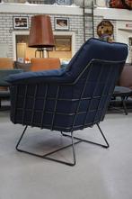 Luxe stoere fauteuil RAZ Jess Design metaal leer Kobaltblauw, Ophalen, 75 tot 100 cm, Zo goed als nieuw, Metaal