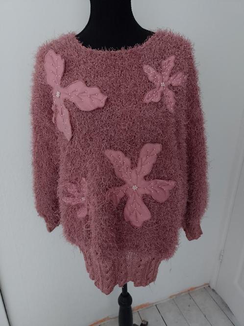 Vintage trui met bloemen en parels, Kleding | Dames, Truien en Vesten, Gedragen, Roze, Ophalen of Verzenden