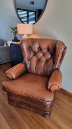 Bruin lederen fauteuil  stoel zithoogte 52 90 breed., Ophalen of Verzenden, 75 tot 100 cm, Zo goed als nieuw, 50 tot 75 cm