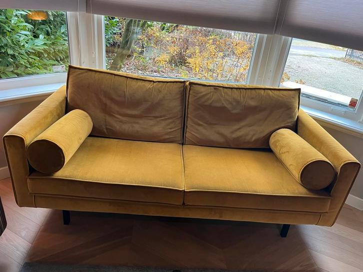 Gele velvet 3-persoons bank van Sissyboy, Huis en Inrichting, Banken | Bankstellen, Gebruikt, Rechte bank, Driepersoons, 150 tot 200 cm