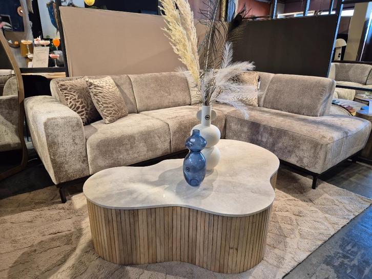 Organische Salontafel Mangohout en Marmer Showmodel korting, Huis en Inrichting, Tafels | Salontafels, Zo goed als nieuw, Minder dan 50 cm