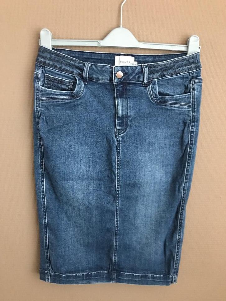 Blauwe Promiss spijkerrok met glitters, Kleding | Dames, Rokken, Zo goed als nieuw, Maat 38/40 (M), Blauw, Knielengte, Ophalen of Verzenden