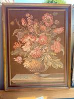 Leuk vintage gobelin bloemen schilderij, Antiek en Kunst, Ophalen of Verzenden