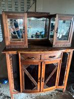 Antiek dressoir met spiegel en glas-in-lood vitrinekast, Antiek en Kunst, Ophalen