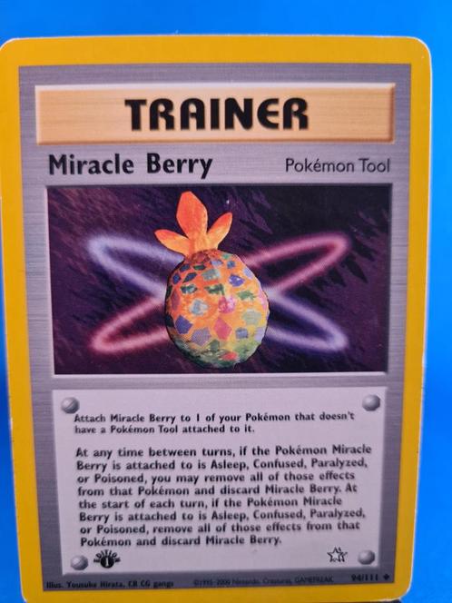 Miracle Berry 94/111 - Neo Genesis (1st edition), Hobby en Vrije tijd, Verzamelkaartspellen | Pokémon, Gebruikt, Losse kaart, Verzenden