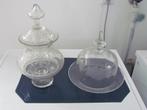 Glazen kaasstolp en sierpot met deksel., Antiek en Kunst, Antiek | Glas en Kristal, Ophalen of Verzenden