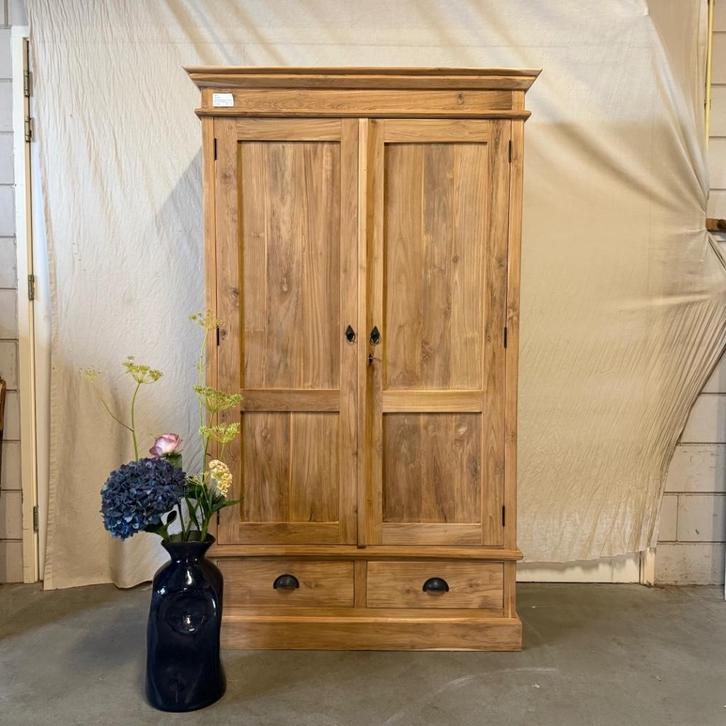 Kledingkast - 3 planken - 2 lades - massief teak - TTM Wonen, Huis en Inrichting, Kasten | Kledingkasten, Nieuw, 150 tot 200 cm