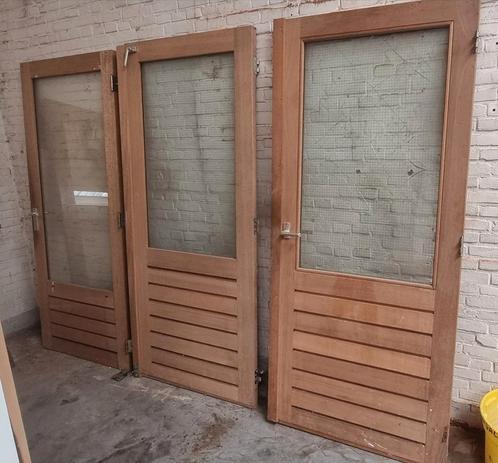 3 stuks merantie deuren met glas, Doe-het-zelf en Verbouw, Deuren en Horren, Zo goed als nieuw, Binnendeur, 200 tot 215 cm, 80 tot 100 cm