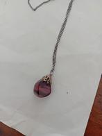 Zilveren ketting, lengte 50 cm. Met Tijgeroog hanger, Ophalen of Verzenden, Zo goed als nieuw, Zilver, Overige voorstellingen