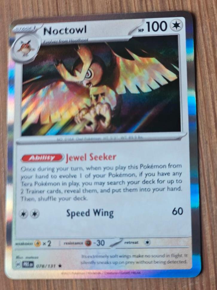 Pokémon kaart - Prismatic Evolutions - Noctowl 78/131 rare, Hobby en Vrije tijd, Verzamelkaartspellen | Pokémon, Nieuw, Losse kaart