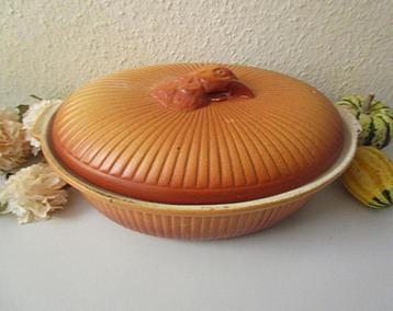 Grote antieke ovale oven/pateschaal fazant beschikbaar voor biedingen