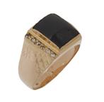 14 karaats gouden heren zegel ring onyx zirkonia Vintage, Sieraden, Tassen en Uiterlijk, Ringen, Goud, Goud, Met edelsteen, Heer