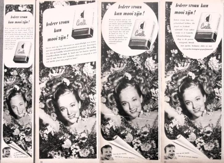 13 vintage advertenties reclames Castella zeep 1950 beauty s, Verzamelen, Merken en Reclamevoorwerpen, Gebruikt, Reclamebord, Verzenden
