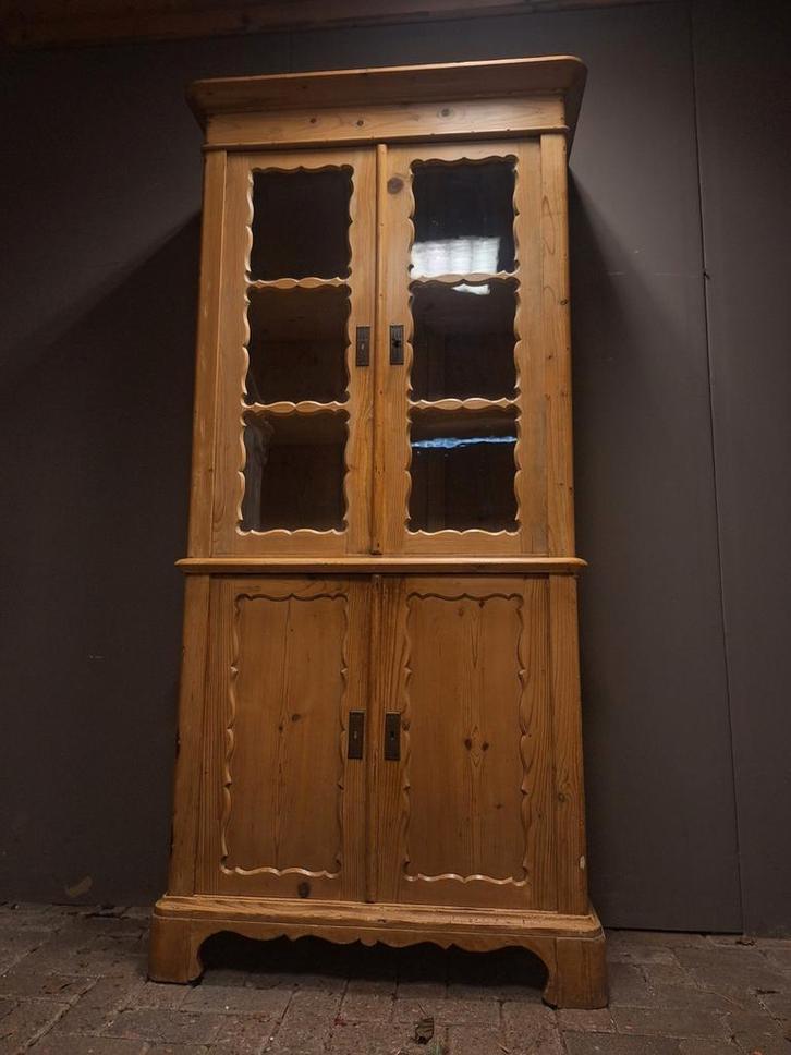 Grenen biedermeier buffetkast vitrinekast, Huis en Inrichting, Kasten | Vitrinekasten, Zo goed als nieuw, 150 tot 200 cm, 25 tot 50 cm