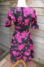 Jurk zwart/ paars/ roze Unique Vintage mt L (S) Vaste prijs, Kleding | Dames, Zwart, Ophalen of Verzenden, Maat 36 (S), Onder de knie