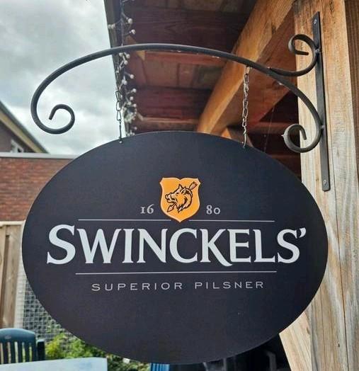 Dubbelzijdig SWINCKELS uithangbord
(incl. beugel), Verzamelen, Biermerken, Nieuw, Reclamebord, Plaat of Schild, Overige merken