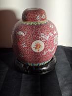 Chinese Gemberpot met houten onderzetter., Ophalen of Verzenden