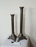 Twee grote verzilverd kandelaars.  Hoog 50 cm + 40 cm ., Ophalen of Verzenden