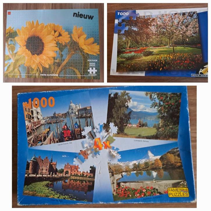 6 Legpuzzels van 1000 stukjes voor €10 Natuur Steden Bloemen, Hobby en Vrije tijd, Denksport en Puzzels, Zo goed als nieuw, Legpuzzel