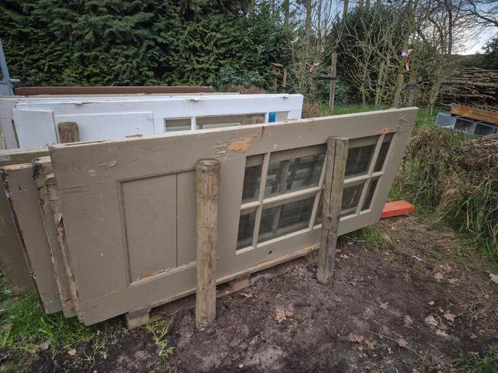 Oude Paneeldeuren met Glas, Doe-het-zelf en Verbouw, Deuren en Horren, Gebruikt, Binnendeur, 200 tot 215 cm, 80 tot 100 cm, Glas