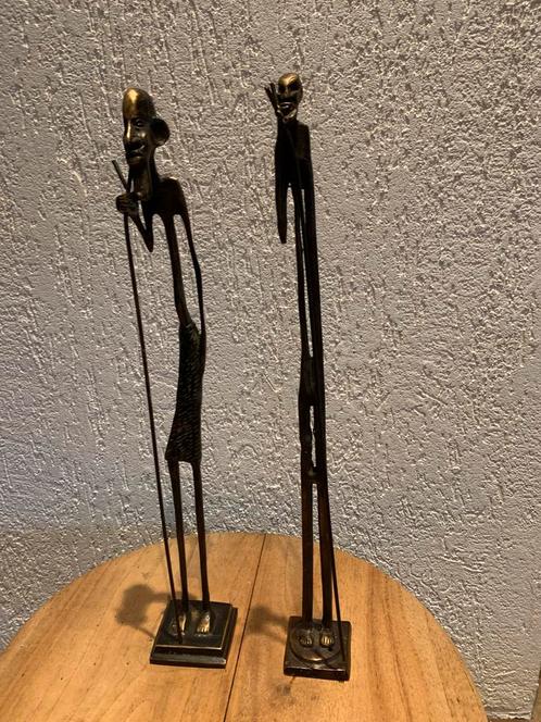 Vintage 2 sts gelakt messing Indiase/Afrikaanse beelden, Antiek en Kunst, Antiek | Koper en Brons, Koper, Ophalen of Verzenden
