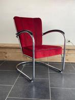 Gispen 412 fauteuil, hoogglans chroom, donkerrode ribstof, Huis en Inrichting, Fauteuils, Design, 75 tot 100 cm, Ophalen of Verzenden