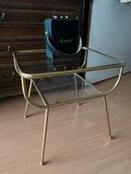 Vintage retro messing bijzettafel nachtkastje glazen bladen, Huis en Inrichting, Tafels | Bijzettafels, Ophalen, Metaal of Aluminium
