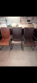 4x eettafel stoelen, leder, bruin, Huis en Inrichting, Stoelen, Ophalen, Zo goed als nieuw, Vier