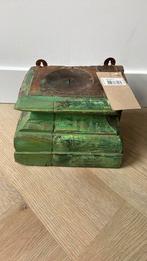 Antieke Houten Kandelaar met Groene Verf, Ophalen of Verzenden, Overige materialen