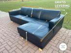 GRATIS LEVERING HEEL NL Montel Zwart Echt Leer Hoekbank, 125 tot 150 cm, Hoekbank, Leer, Ophalen of Verzenden