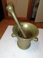 Antiek zwaar bronzen vijzel met stamper, 12x13cm, Antiek en Kunst, Antiek | Koper en Brons, Ophalen of Verzenden, Koper