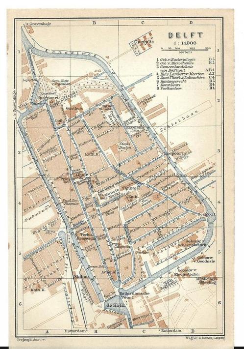 1910 - Delft stadsplannetje, Boeken, Atlassen en Landkaarten, Zo goed als nieuw, Landkaart, Nederland, Voor 1800, Ophalen of Verzenden