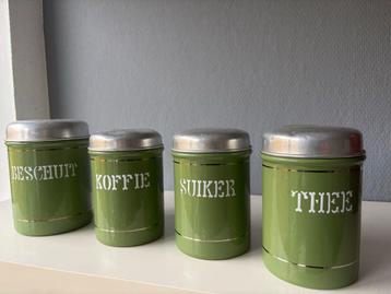 Antieke Bewaarbussen Set - Beschuit, Koffie, Suiker, Thee beschikbaar voor biedingen