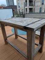 (gratis) houten statafel met metalen details (160x80x115), Ophalen, Gebruikt