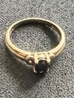Gouden Ring 14K met Zwarte Steen & Briljantjes, 18 tot 19, Ophalen of Verzenden, Zo goed als nieuw, Met edelsteen