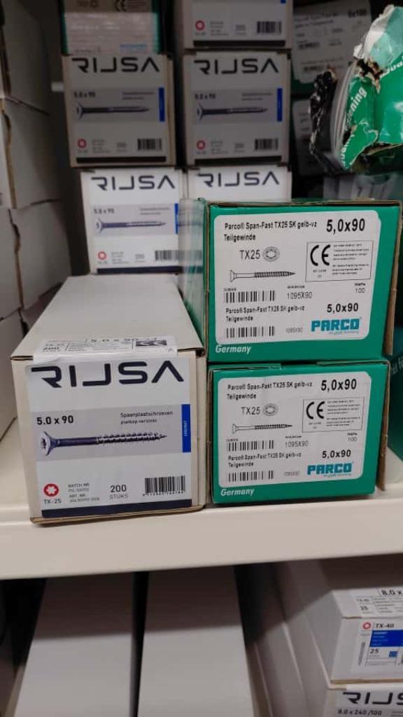 Schroeven 5x90 geelverzinkt en verzinkt €140,00, Doe-het-zelf en Verbouw, Platen en Panelen, Nieuw, Overige materialen, Ophalen of Verzenden