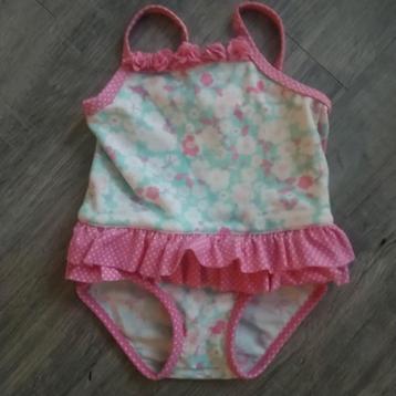 Leuk roze/mintgroen badpakje met witte bloemetjes, maat 80 beschikbaar voor biedingen