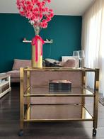 Sidetable van goud met glas en spiegel, Ophalen, Gebruikt, Glas, 25 tot 50 cm