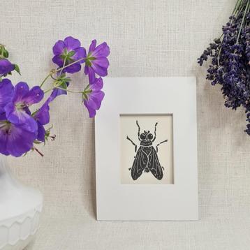 Linoleumsnede print Vlieg in passe partout 13x18cm beschikbaar voor biedingen