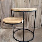 Bijzettafel met extra blad hout met metaal., Minder dan 55 cm, Gebruikt, Hout, Ophalen