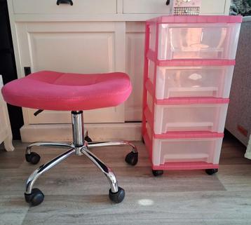 Make-up stoel tabouret met IRIS Design opberg 4 lades roze  beschikbaar voor biedingen