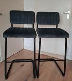 2 barkrukken stof petrol velours, Huis en Inrichting, Barkrukken, Ophalen, Met voetsteun, 60 tot 90 cm, Zo goed als nieuw