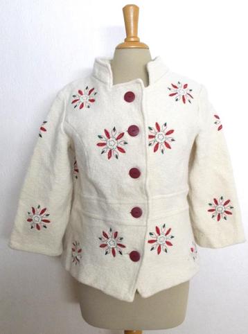 Mooi beige/rood folklore vilt/wollen hand gemaakt jasje! L beschikbaar voor biedingen